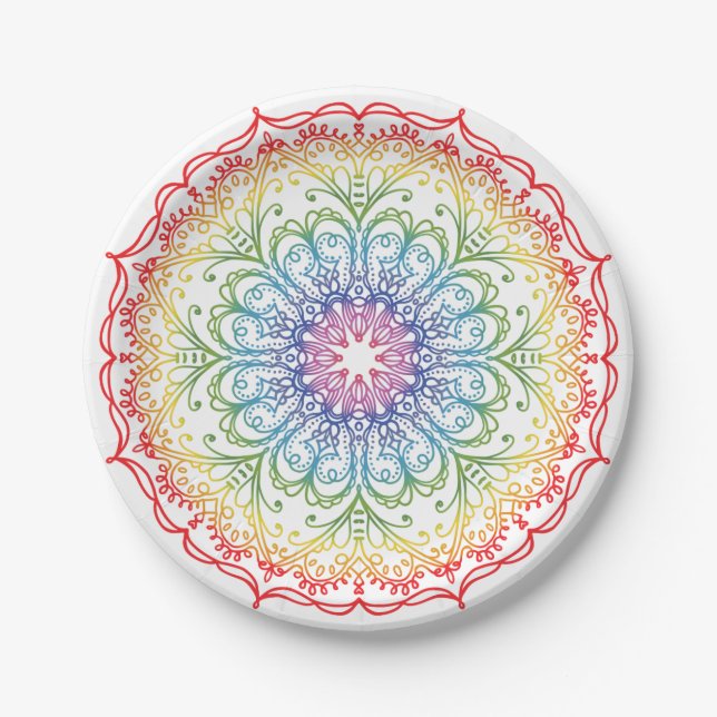 Regenbogen-Ombre-Mandala  Pappteller (Vorderseite)