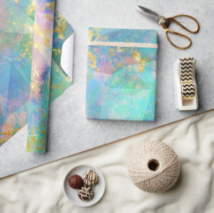 Regenbogen-Ombre- und Gold-Feueropal-Muster Geschenkpapier