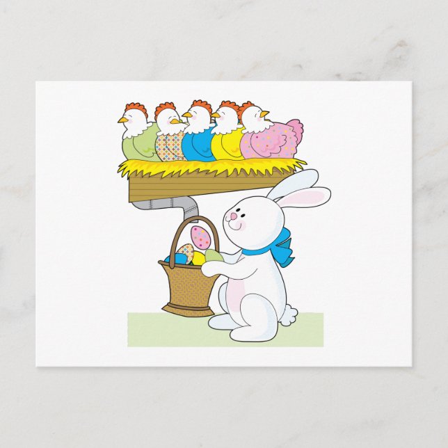 Regenbogen-Ostern-Hühner Feiertagspostkarte (Vorderseite)