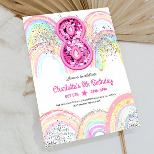 Regenbogen-Pailletten-Glitter 8. Geburtstag Einladung