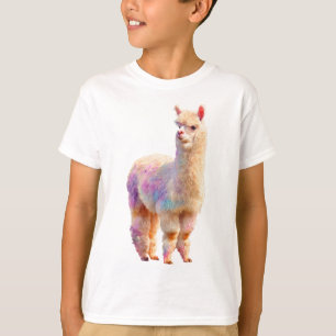 Regenbogen-Pastell-Fluffige-Alpaka-Illustration Ki T-Shirt