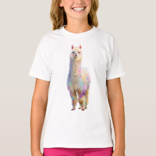 Regenbogen-Pastell-Fluffige-Alpaka-Kinder T-Shirt