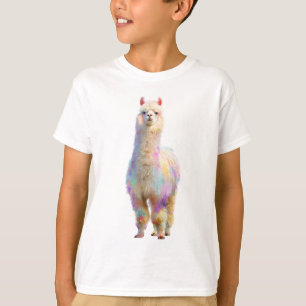 Regenbogen-Pastell-Fluffige-Alpaka-Kinder T-Shirt