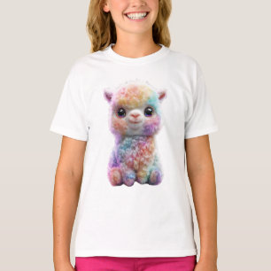 Regenbogen-Pastell-Fluffiges-Alpaka-Baby-Kinder T-Shirt