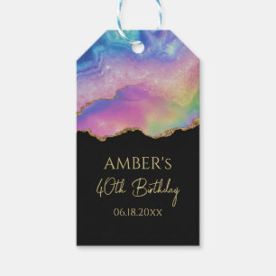 Regenbogen-Pastell-Gold-Glitter-Abstrakt-Wasserfar Geschenkanhänger