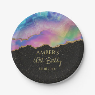 Regenbogen Pastell Gold Glitter Aquarell-Abstrakt Pappteller