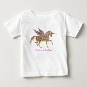 Regenbogen Pastell Gold Glitter Einhorn 1. Geburts Baby T-shirt