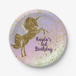 Regenbogen Pastell Gold Glitter Einhorn Sterne Par Pappteller