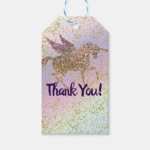 Regenbogen-Pastell-Gold-Glitter-Fantasie-Geburtsta Geschenkanhänger