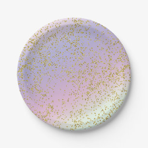 Regenbogen-Pastell-Gold-Glitter-Fantasie-Geburtsta Pappteller