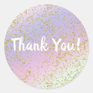 Regenbogen-Pastell-Gold-Glitter-Fantasie-Geburtsta Runder Aufkleber