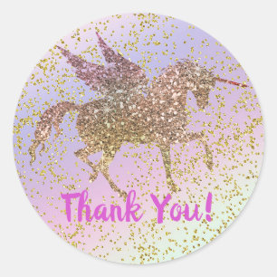 Regenbogen Pastell Gold Glitter Fantasy Geburtstag Runder Aufkleber
