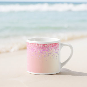 Regenbogen Pastell Mädchen Glitter Metall Monogram Espressotasse