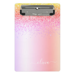 Regenbogen Pastell Mädchen Glitter Metall Monogram Mini Klemmbrett