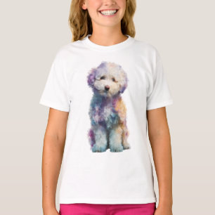 Regenbogen-Pastell-Wasserfarben-Pudel-Welpen-Kinde T-Shirt