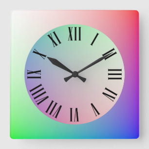 Regenbogen-Pastellfarben, römische Ziffern als Stu Quadratische Wanduhr