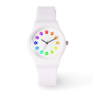 Regenbogen Pawprint die Uhr weißer Frauen