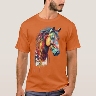 Regenbogen-Pferdekopf-Aquarell T-Shirt