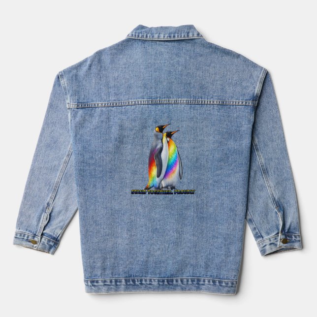 Regenbogen Pinguin Pride Steht Zusammen Jeansjacke (Rückseite)