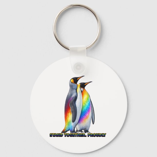Regenbogen Pinguin Pride Steht Zusammen Schlüsselanhänger (Vorderseite)