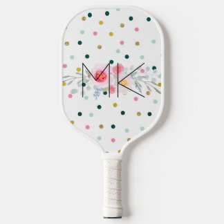 Regenbogen-Polka-Punkt-Faux-Gold-Pfingstrose-Monog Pickleball Schläger