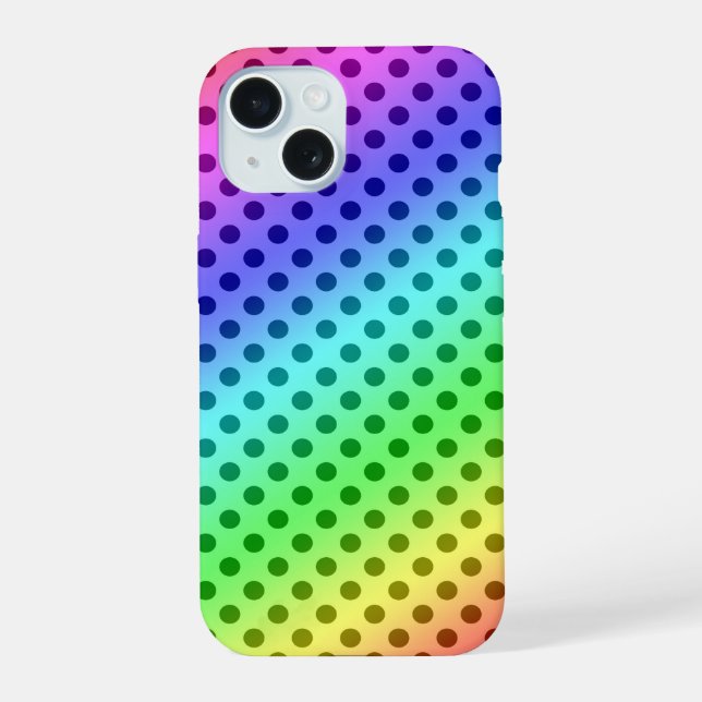 Regenbogen-Polka-Punkte iPhone 15 Hülle (Rückseite)