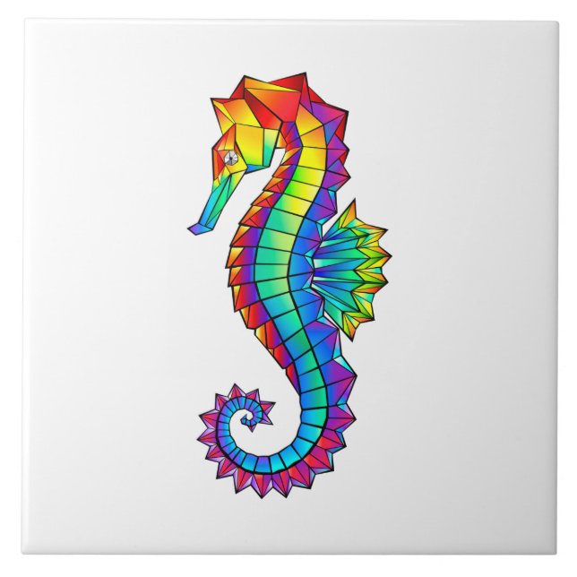 Regenbogen-Polygonal-Seepferdchen Fliese (Vorderseite)