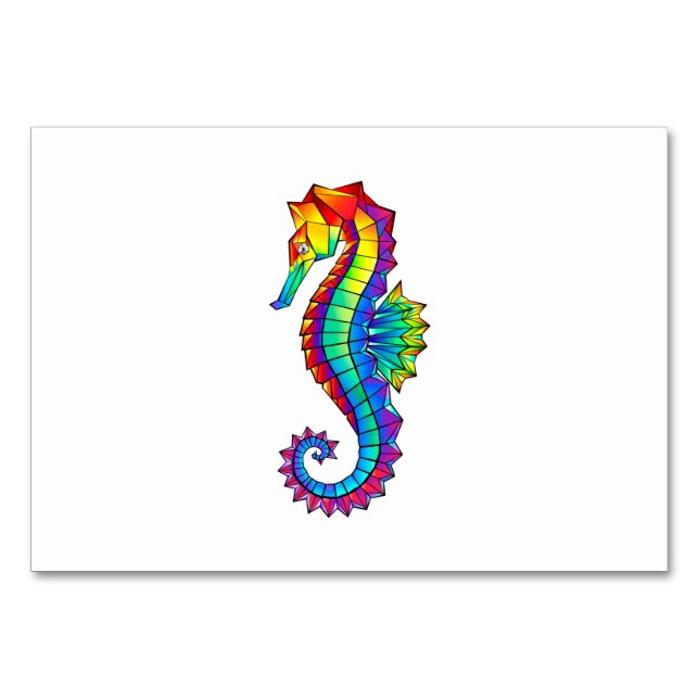 Regenbogen-Polygonal-Seepferdchen Tischnummer (Vorderseite)