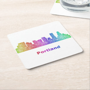 Regenbogen-Portland-Skyline Rechteckiger Pappuntersetzer