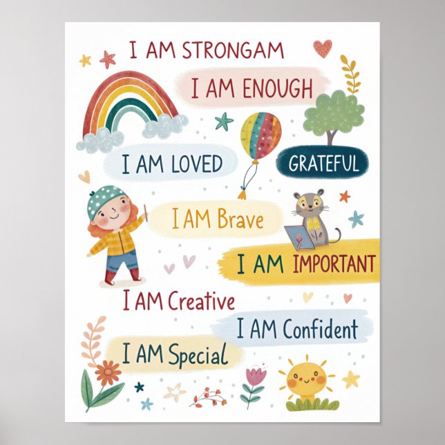 Regenbogen-Poster mit positiven Affirmationen für  Poster (Vorne)