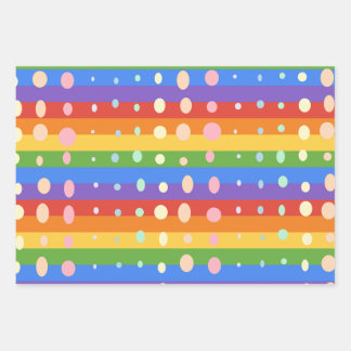 REGENBOGEN PUNKT STREIFEN GESCHENKPAPIER SET