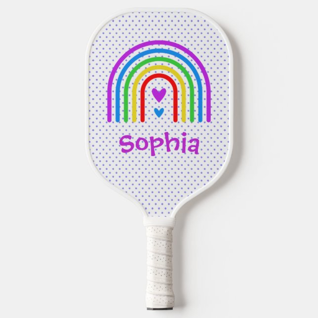 Regenbogen-, Punkte- und Herzsignatur Pickleball Schläger (Vorderseite)