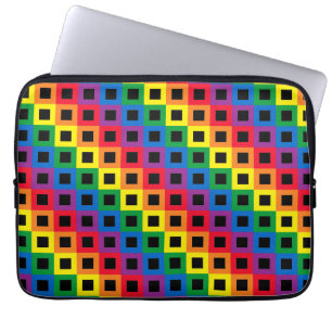 Regenbogen Quadrate Schwarz Laptopschutzhülle
