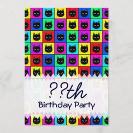 Regenbogen-quadratisches Katzen-Muster Einladung