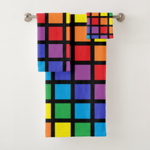 Regenbogen quadriert Schwarzes Badhandtuch Set