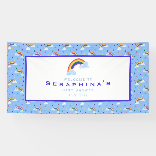 Regenbogen Regen Cloud Sky Baby Dusche Banner (Horizontal)