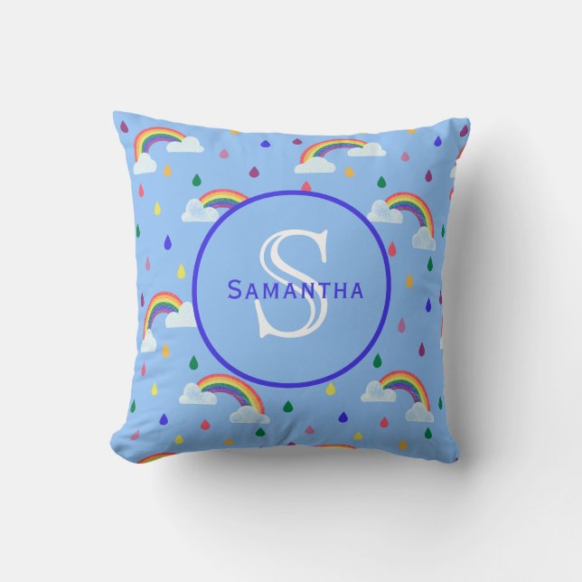 Regenbogen-Regenfälle Personalisierte Monogramm Kissen (Vorderseite)