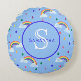 Regenbogen-Regenfälle Personalisierte Monogramm Rundes Kissen