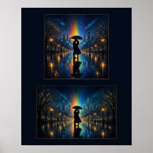 Regenbogen-Regennacht-Stadt-Paar-unter-Regenschirm