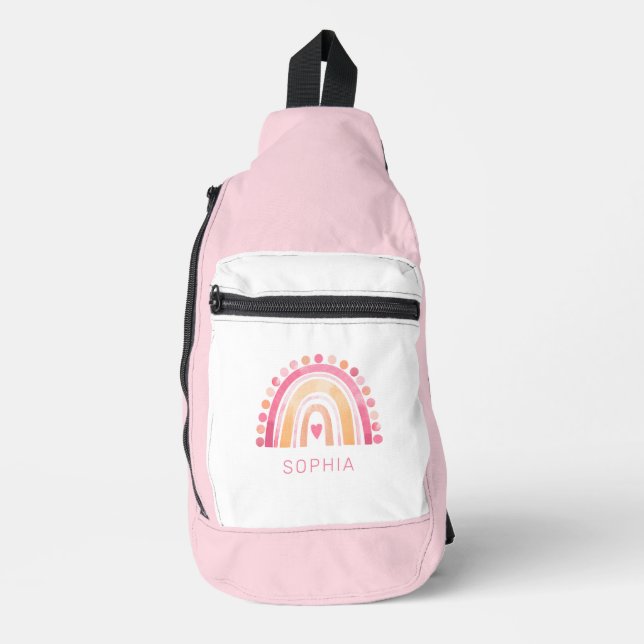 Regenbogen, rosa Boho, Aquarell Crossbody Bag (Vorderseite)