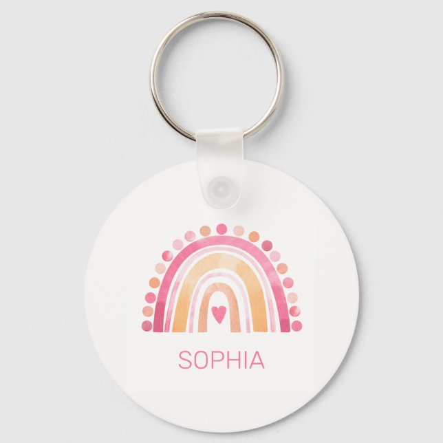 Regenbogen, rosa Boho, Aquarell Schlüsselanhänger (Vorderseite)