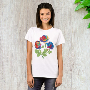 Regenbogen-Rosen-Sträuße Pop-Art-Blumen T-Shirt