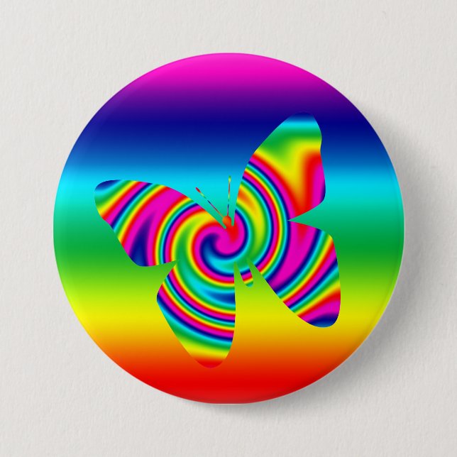 Regenbogen-Rotations-Schmetterling Button (Vorderseite)