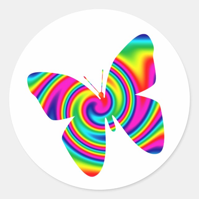 Regenbogen-Rotations-Schmetterlings-Ausschnitte Runder Aufkleber (Vorderseite)