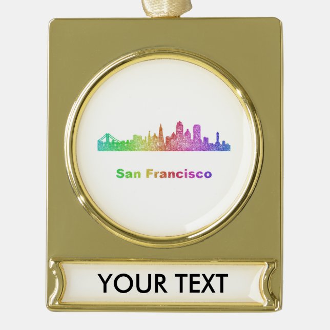 Regenbogen-San Francisco Skyline Banner-Ornament Gold (Vorderseite)