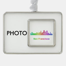 Regenbogen-San Francisco Skyline Rahmen-Ornament Silber