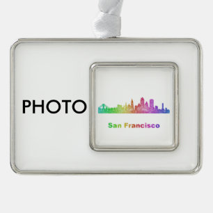 Regenbogen-San Francisco Skyline Rahmen-Ornament Silber