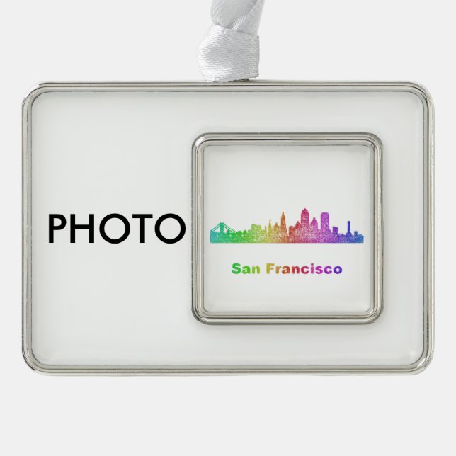 Regenbogen-San Francisco Skyline Rahmen-Ornament Silber (Vorderseite)