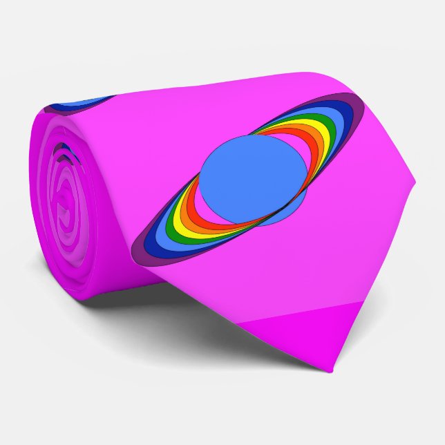 Regenbogen-Saturn-Krawatte für Astronomen, Krawatte (Gerollt)