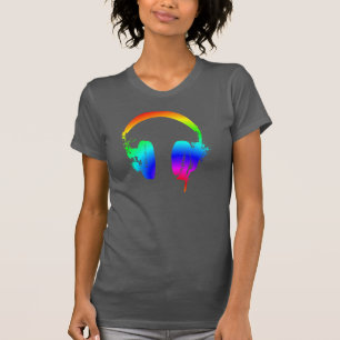 Regenbogen-Schablonen-Grafik-T-Shirt mit Kopfhörer T-Shirt